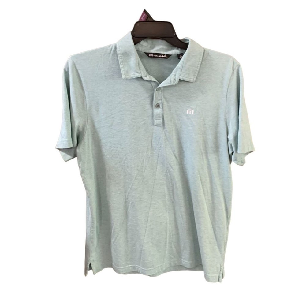 Travis Mathews Mens Size Large L Green Polo Shirt Top Golf Tennis 1/4 Button